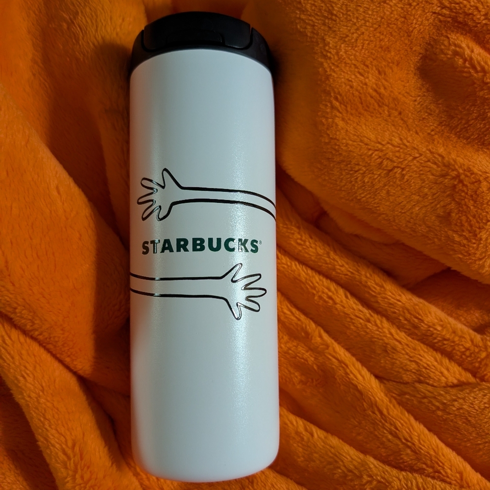 Starbucks White Tumbler with Black Lid and Green Logo